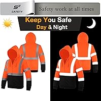 Vista 13 de sesafety Sudadera de seguridad de alta visibilidad para hombre, sudadera con capucha reflectante con cremallera clase 3, sudadera con capucha