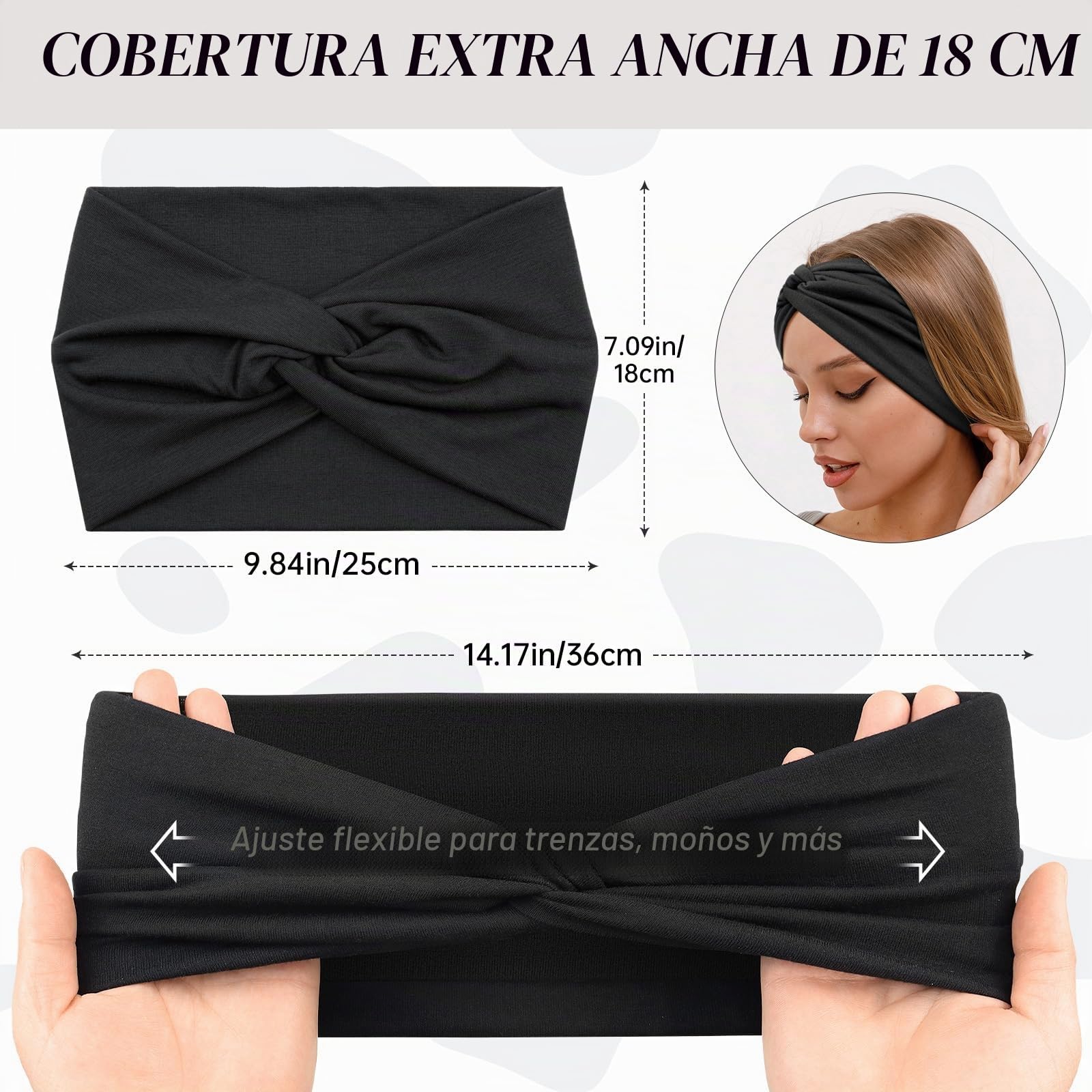 Diademas Mujer Delgadas,4Pcs Turbantes para Mujer – Bandana Elásticas Anchas Cinta Pelo para Yoga, Fitness & Maquillaje – Africano Headband Accesorio de Cabello de Verano