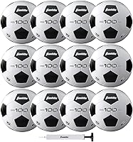 Franklin Sports F-100 Soccer Balls Size 5 Bulk Pack of 12 with Pump - Soft Cushioned All-Weather Youth Adult Training Balls Black White