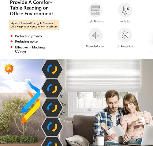 Miniatura 4 de LazBlinds Persianas celulares sin cordones, persianas plisadas con filtro de luz para ventanas, tamaño 34 pulgadas de ancho x 64 pulgadas de alto,
