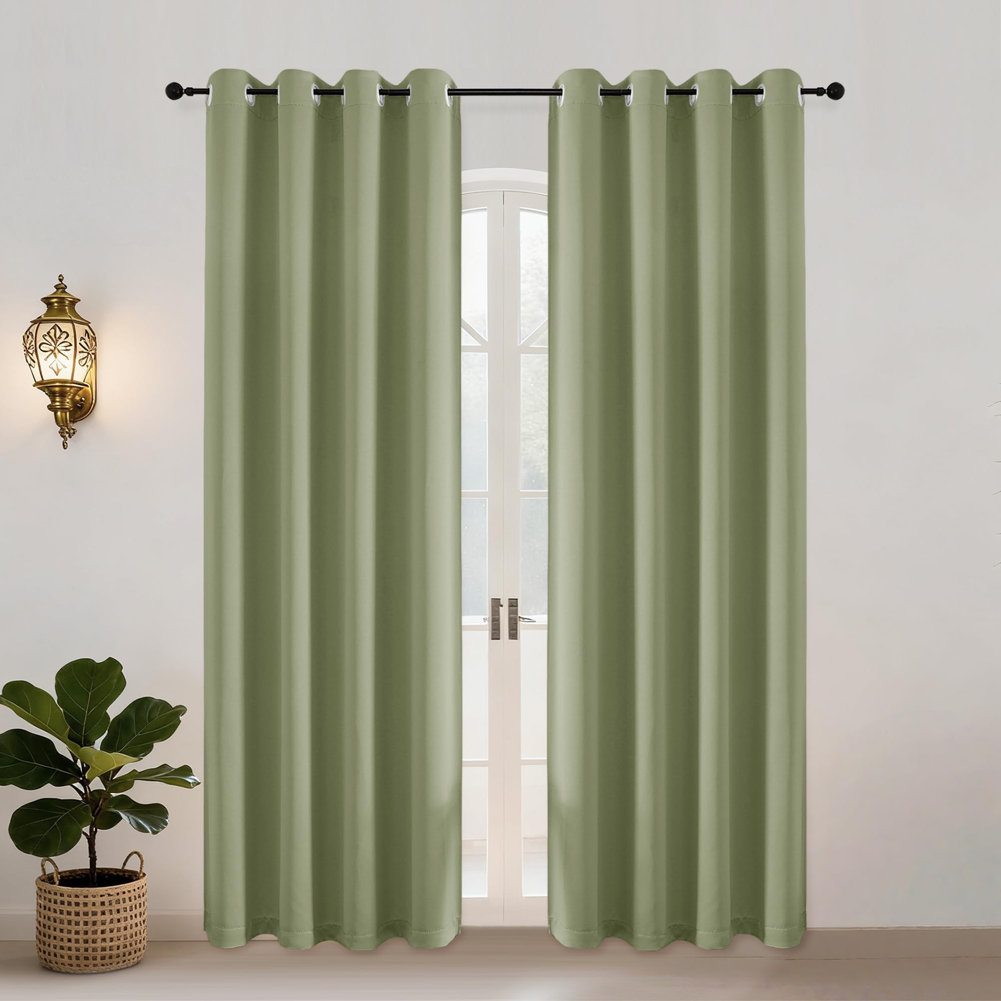 Simplebrand Sage Green Blackout Eyelet Curtains for Living Room 183 cm Length 2 Panels Set, Privacy Thermal Insulated Window Door Curtains & Drapes for Bedroom, W 140 cm x L 183 cm — image 1