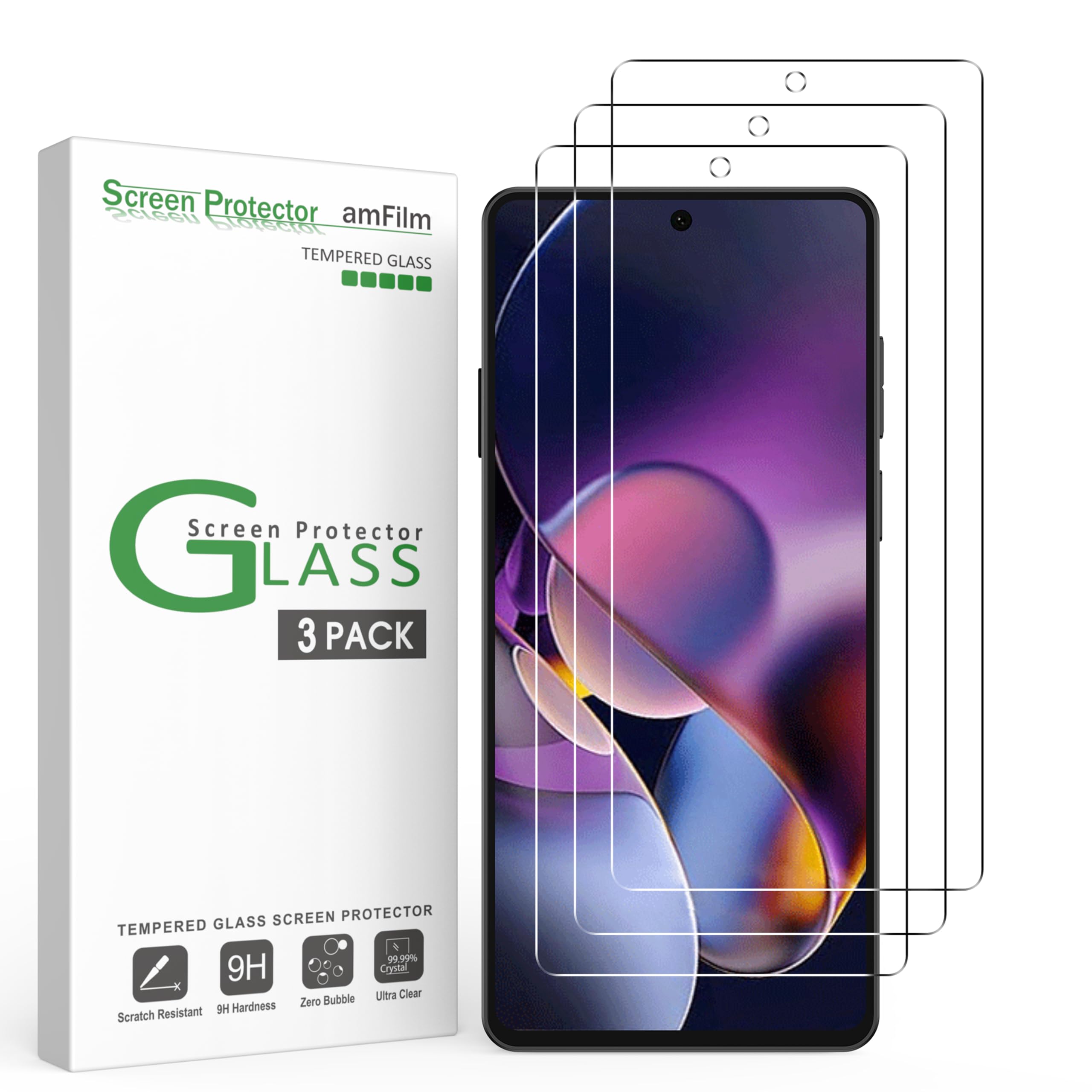 amFilm 3 Pack Compatible with Motorola Moto G Stylus 2024 5G 6.7" Screen Protector Tempered Glass with Easy Installation Handles, HD Clear, Anti-Scratch Bubble-Free