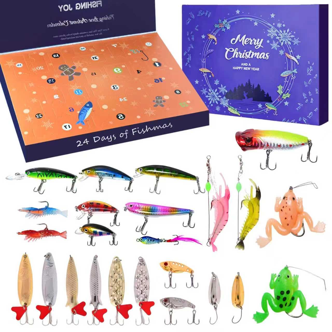 Fishing Advent Calendar 2025 for Adults Teen Boys Fisher, 24 Days Christmas Countdown Fishing Lures Tackle Set