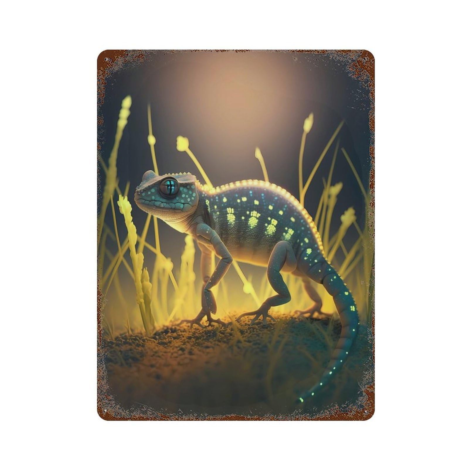 Chameleon Whimsical Weathered Tin Sign 15.7"x11.8", Ideal for Basement, Hobby Room And Garage Decor