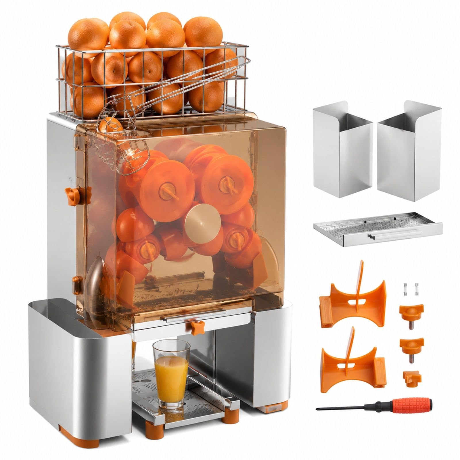 Presse-agrumes commerciale automatique 120 W en acier inoxydable, traite 20 oranges par minute, avec filtre extractible et couvercle PC
