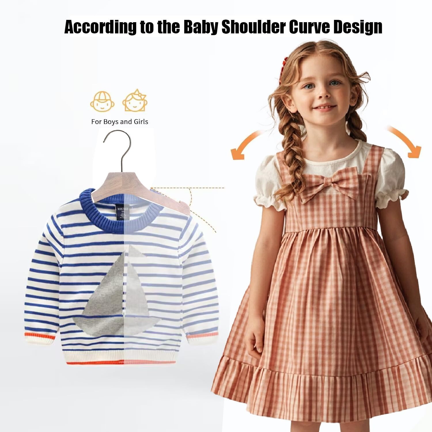 White 9.8" Ultra-Thin Wooden Children Closet Clothes Hangers 12PCS Baby Kids Coat Hangers for Infant Toddler Newborn Jumpsuit Pants Skirts Jeans Space Saving Heavy Duty Durable