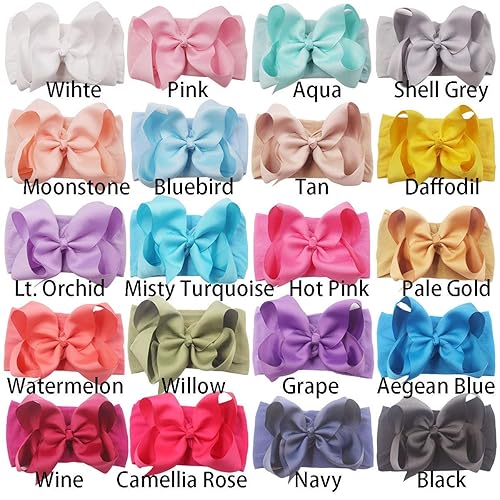 Miniatura 2 de Yxiang 20pcs Baby Headbands with 6" Big Elastics Nylon Ribbon Bows Hair Accessories for Newborns, Infants, Toddlers, Kids 20 Colors-6in