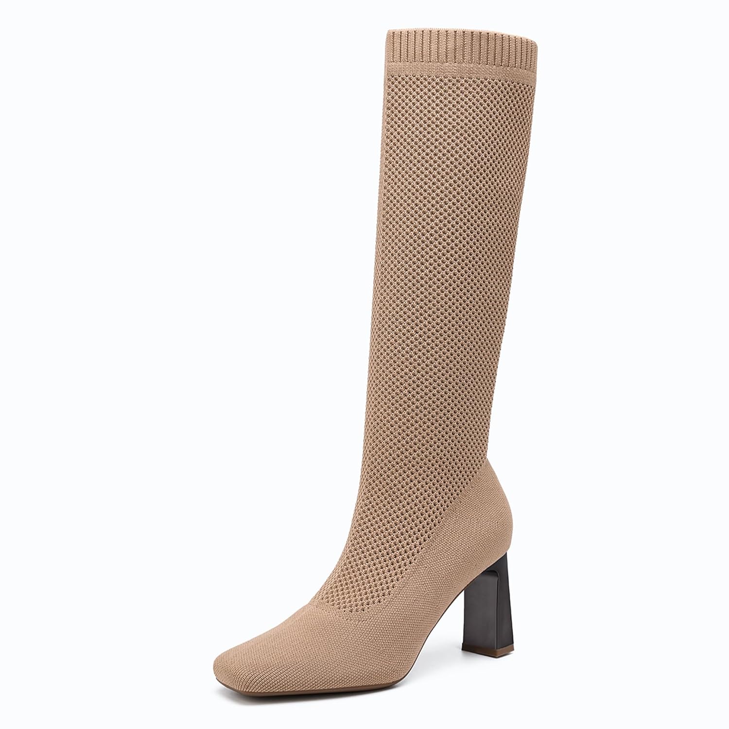 NEWBELLA Womens Knee High Boots with Block Heels - Comfortable Stretch Fit Mousse Fabric Fashionable Chunky Heel Booties