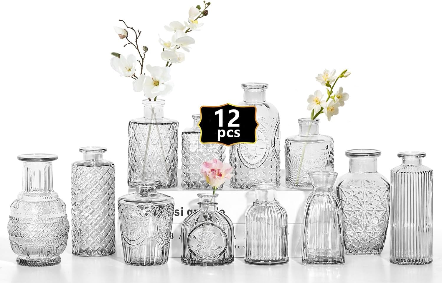 12pcs mini bud vases as wedding centerpieces for tables,clear bud vases for flowers,small flower vases suitable for birthday party,anniversary,wedding reception,baby shower (clear) 12pcs clear