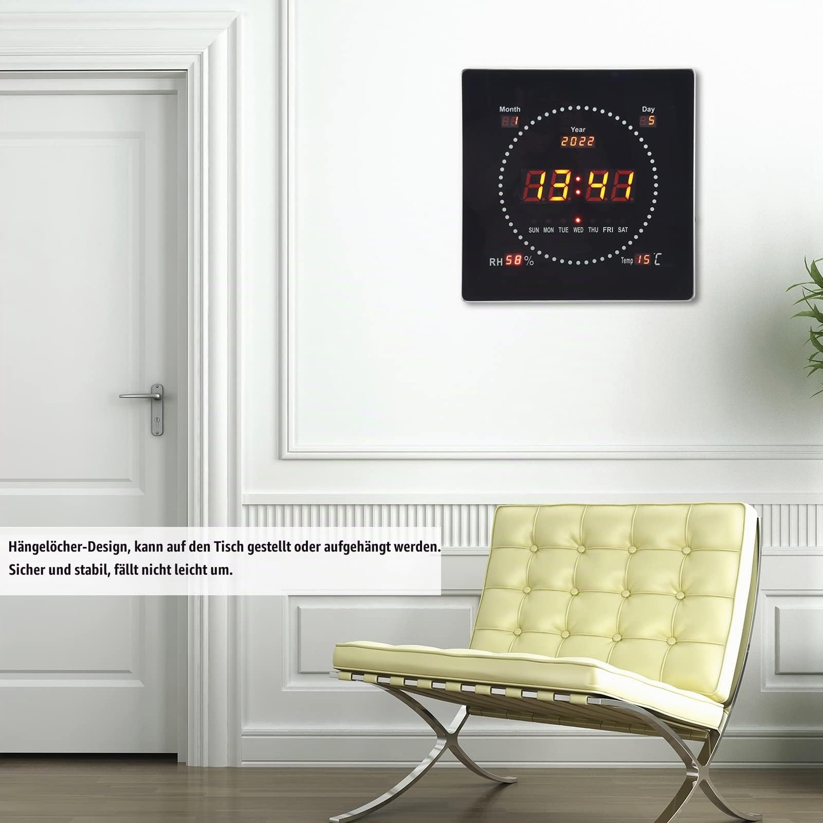 Topiky Große Digitale LED Wanduhr, Batteriebetriebene Digitale Tischuhr, Große Ziffern, Wöchentliche Temperatur, Kalenderwecker für das Büro Im Schlafzimmer von älteren Menschen