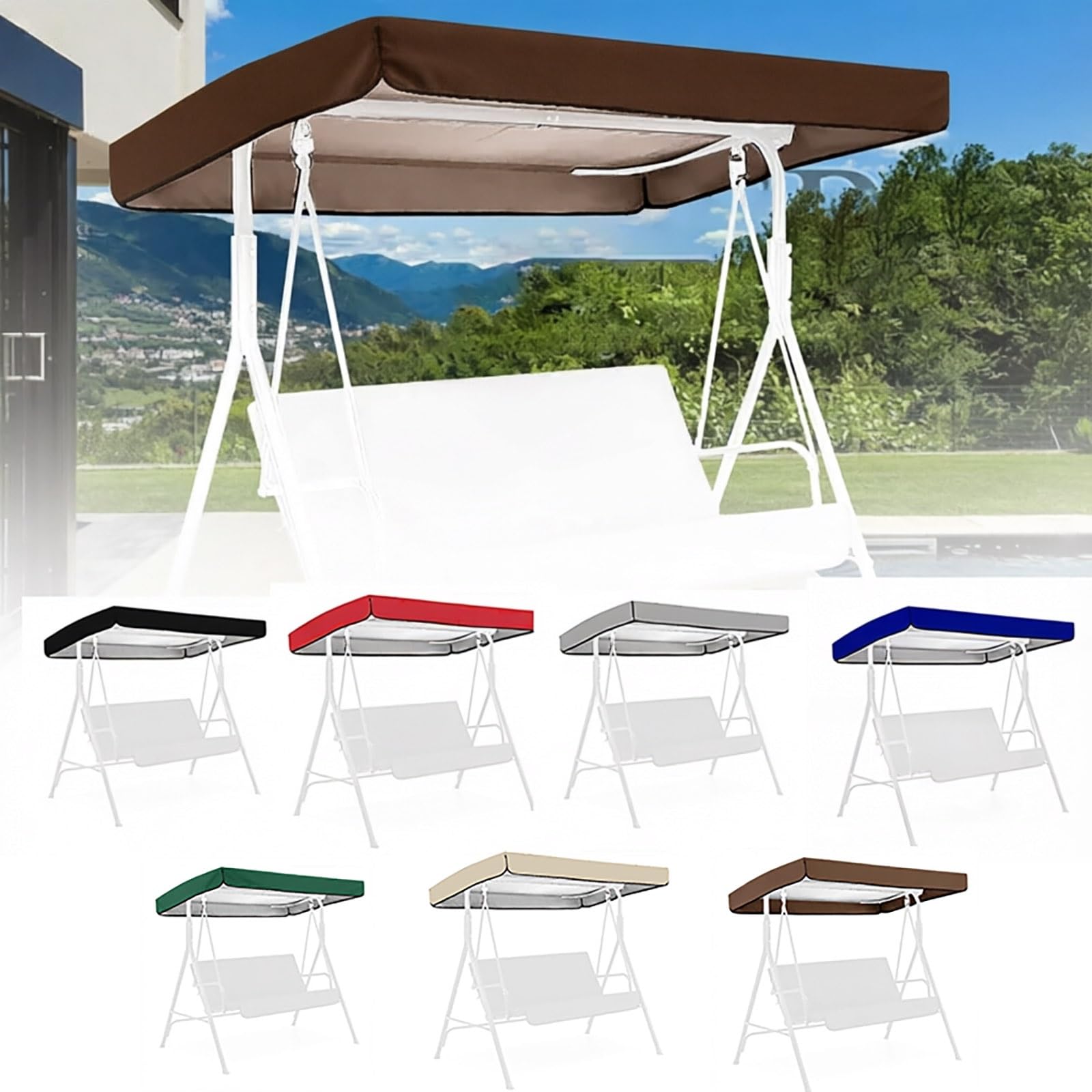 Xxbbyubo 56" Swing Replacement Canopy Top Cover, 64" Patio Sun Shade Swing Canopy, 77" Garden Hammock Universal Top Cover, Waterproof Awning 75" 84"(Brown,77"x49")