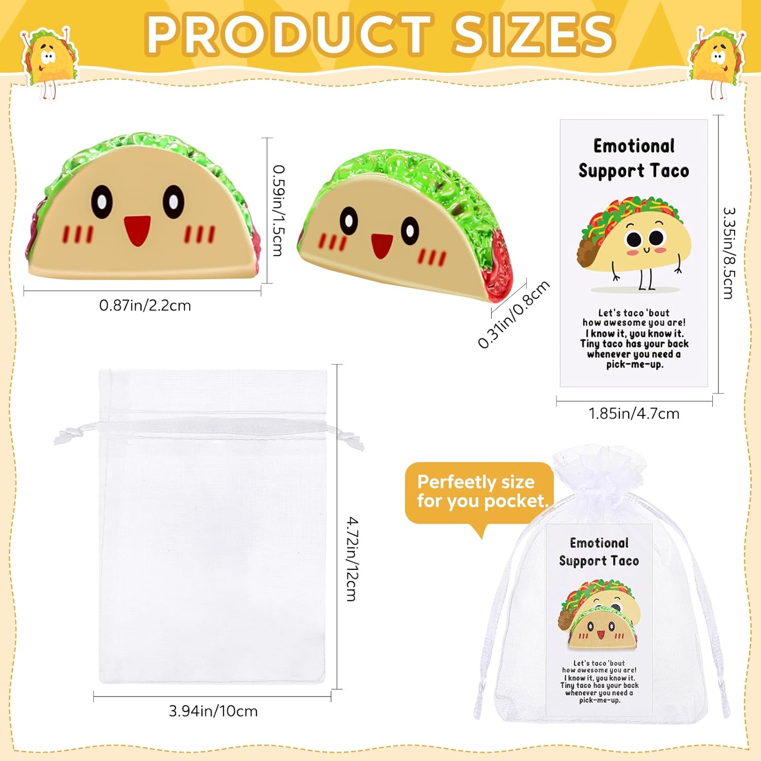 Huwena 100 Employee Appreciation Gifts Emotional Positive Resin Support Bulk Funny Social Worker Gifts for Team Staff Nurse Teacher Rewards (Taco)