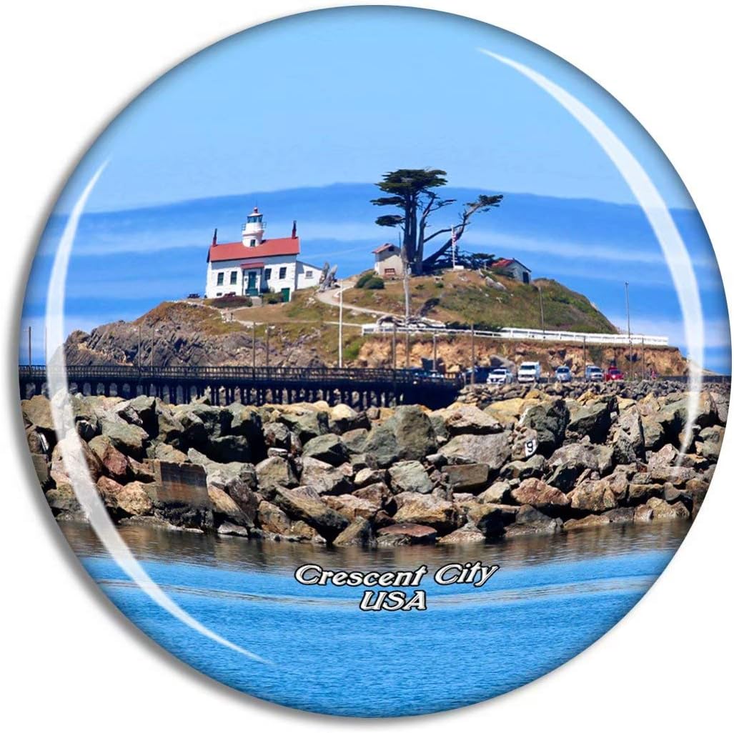 USA America Crescent City Battery Point Lighthouse California Fridge Magnet Travel Souvenir City Collection 3D Crystal Glass Gift Strong Refrigerator Sticker