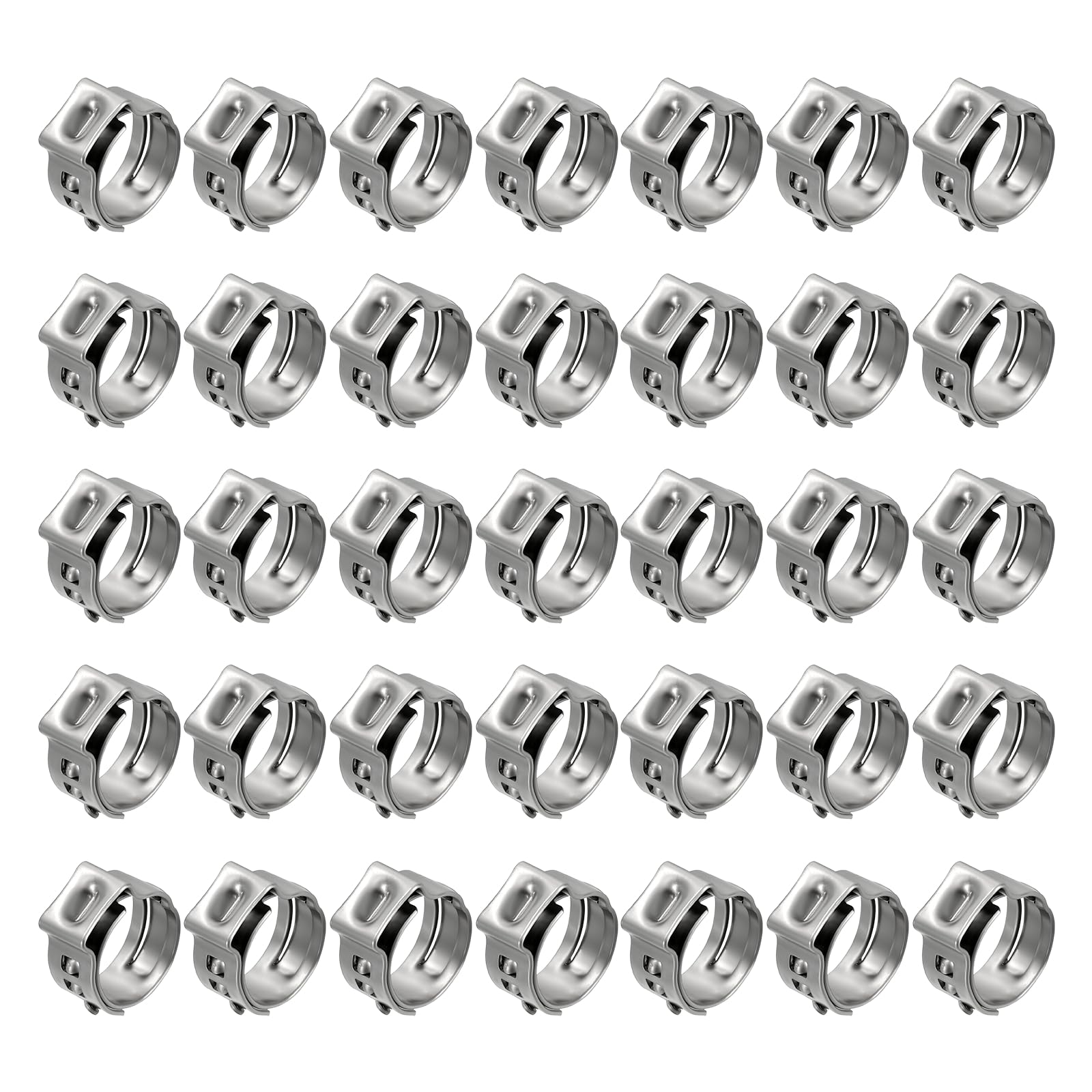 Kozelo 35Pcs Stainless Steel Single Ear Hose Clamps, Adjustable 7-8.7mm Heavy Duty Crimp Hose Clamp Assortment Kit, Metal Ear Cinch Rings Crimp Pinch Fitting for Automotive, Tubing
