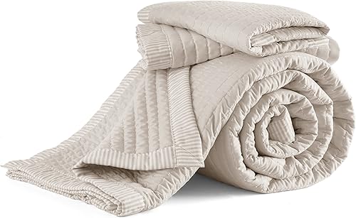 Miniatura 7 de Bedsure Juego de colcha de hueso tamaño King, juego de ropa de cama ligero y suave para todas las estaciones, juego de edredón con patrón de pana, 3