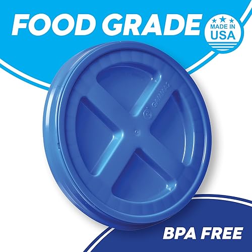 Miniatura 4 de Gamma Seal Tapas para cubos de 3.5, 5, 6 y 7 galones, paquete de 6 tapas gamma azules, tapas reutilizables sin BPA de grado alimenticio, fabricadas