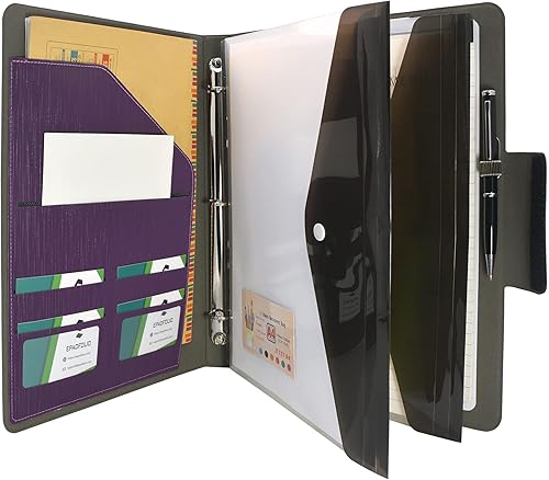 Miniatura 8 de Carpeta de 3 anillos con portapapeles de pizarra blanca y bolsa de documentos expandida, carpeta de anillos de padfolio organizador de negocios