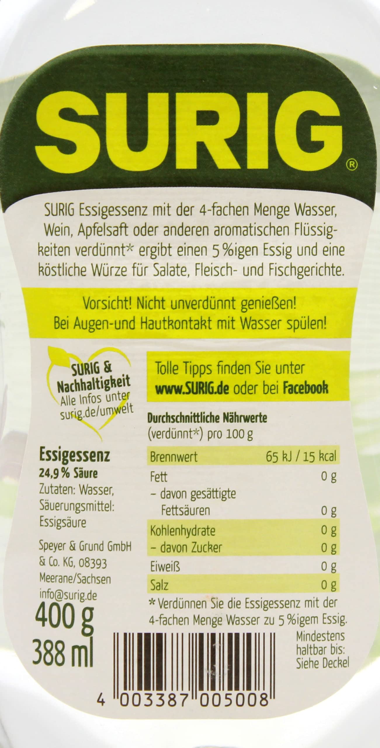 Surig Vinaigre Essence 25% Clair Lot de 12 (12 x 400 ml)