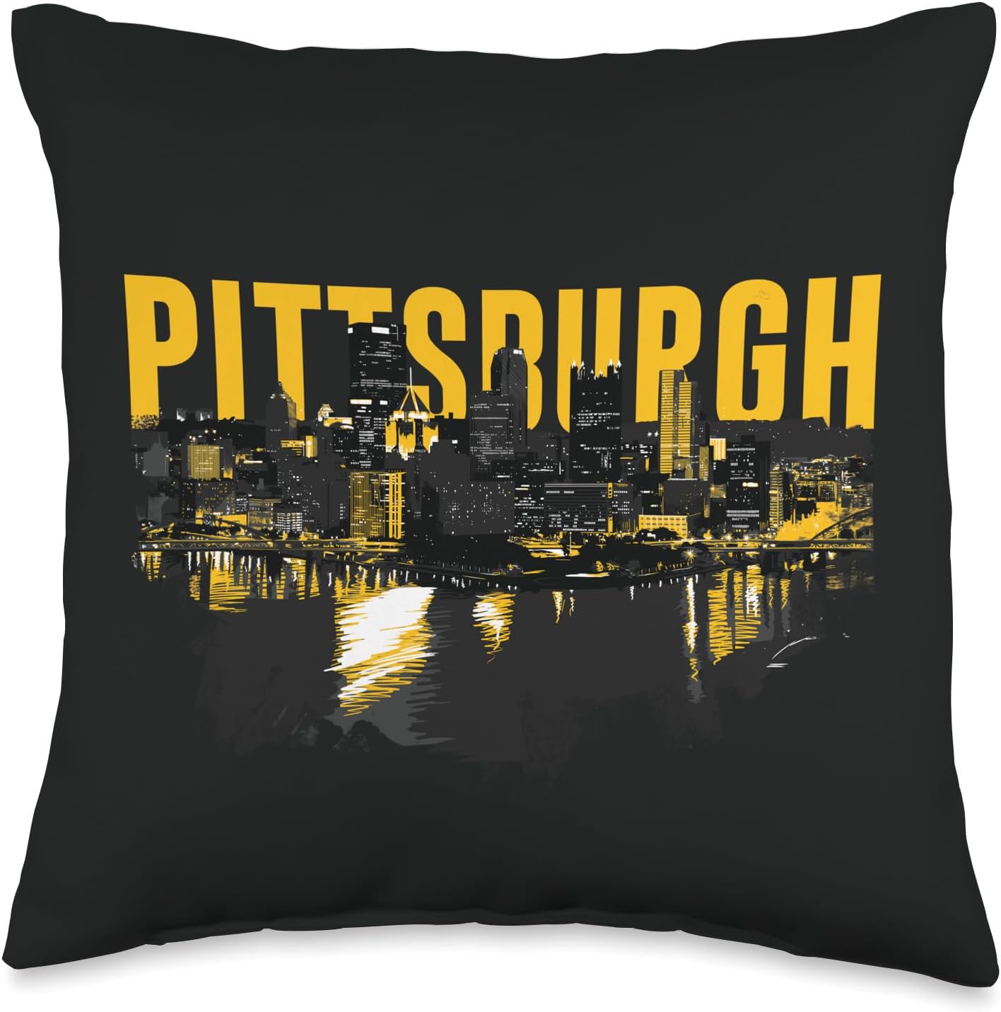 Pittsburgh Downtown Skyline in Black and Yellow Throw Pillow