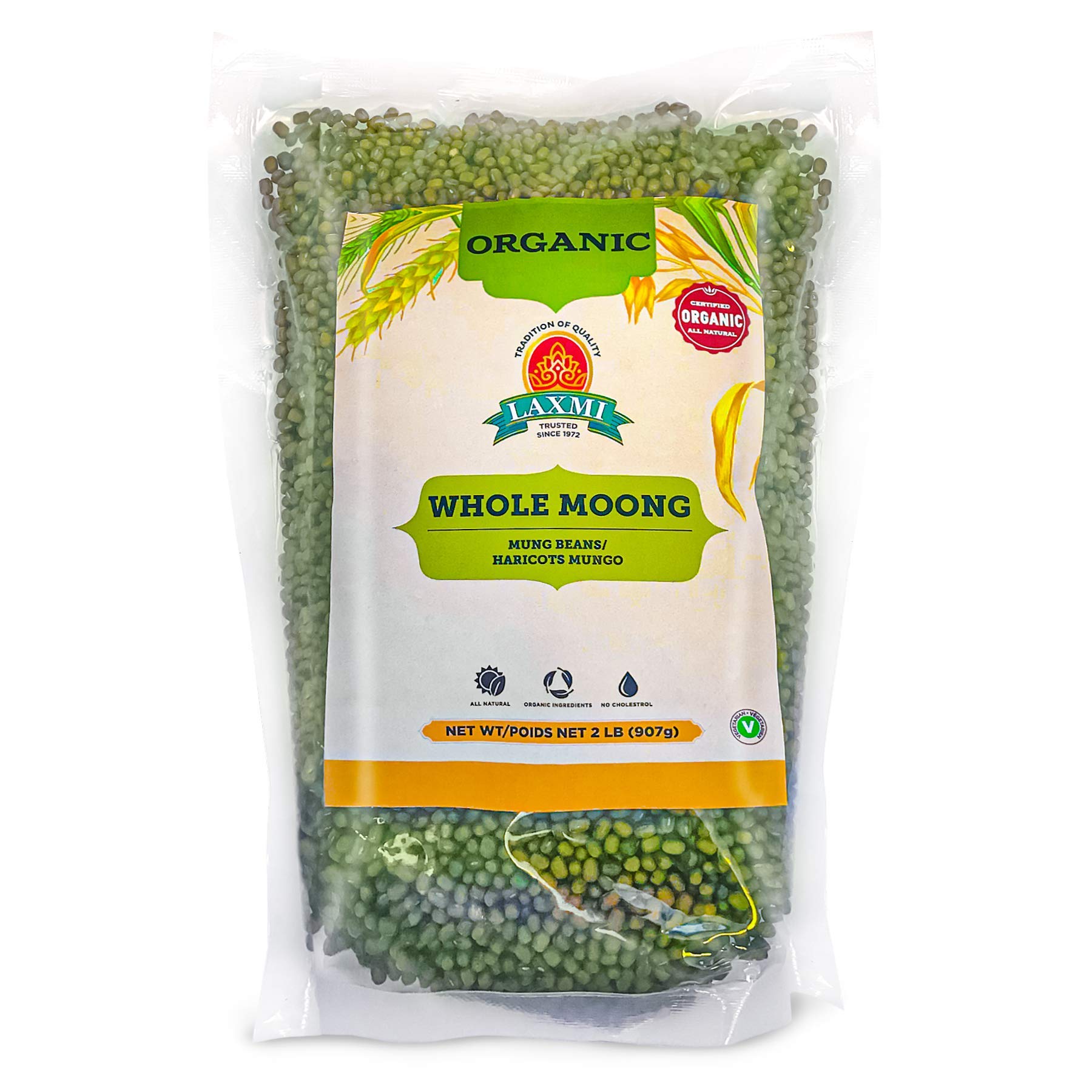 Laxmi Organic Whole Moong, Mung Bean Seeds - 2lbs for Cooking & Sprouting