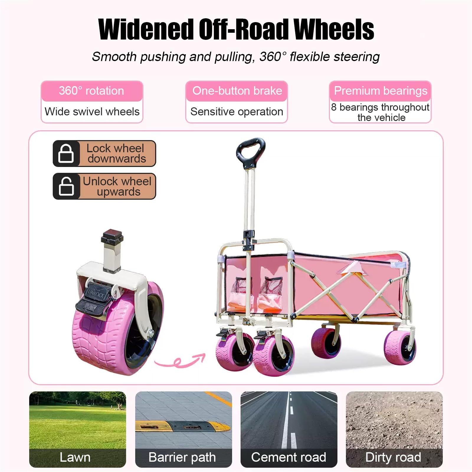 HARELA Genérico Puesto de Mercado con Toldo, Móvil de Venta Ambulante de Comida, Carrito de Comida callejera con Ruedas para Tiendas Mercados(Pink)
