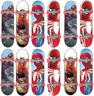 Spiderman Party Favors, Spiderman Toys Tech Deck with 4 Styles, 12PCS Finger Skateboards for Kids, Mini Skateboards Fingerboards, Spiderman Finger Toys Pack, Spiderman Party Supplies Gifts for Kids