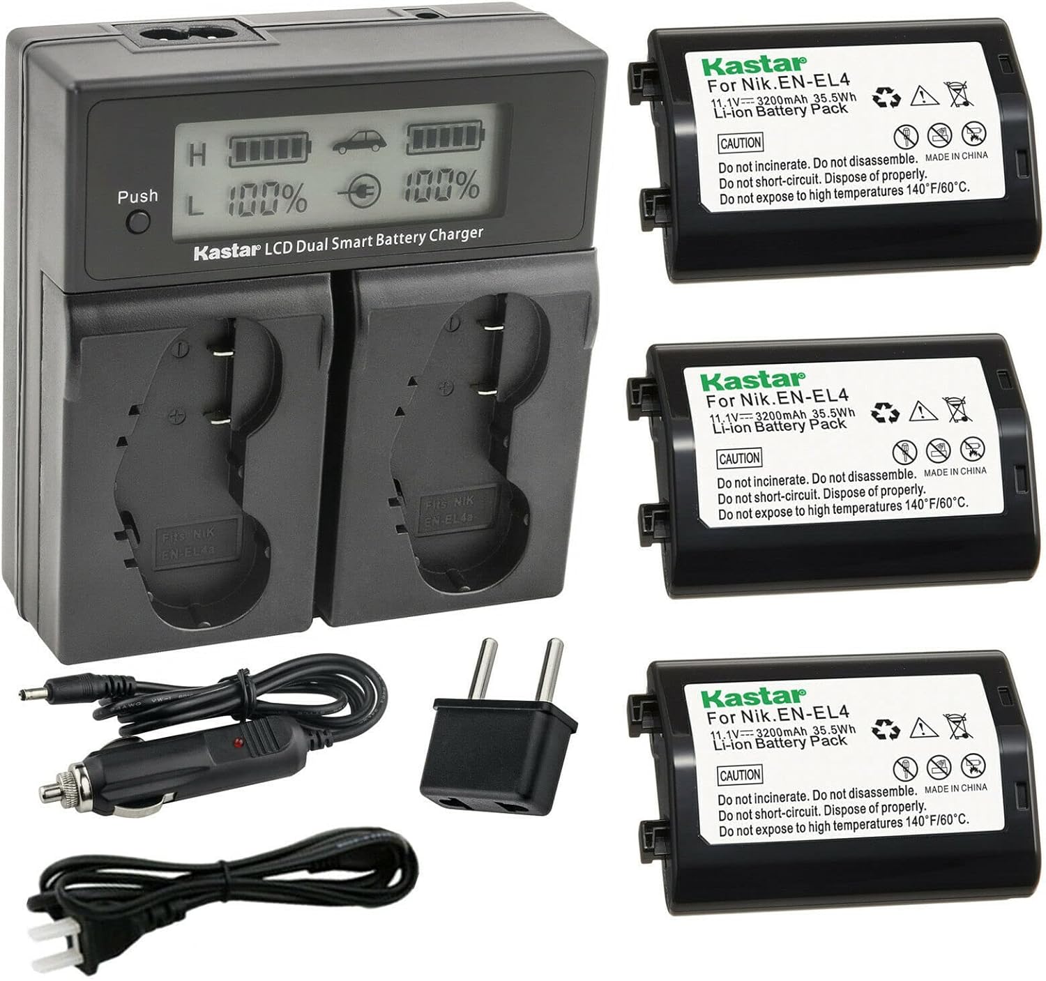 Kastar EN-EL4a AC LCD Dual Fast Charger Compatible with Nikon Camera D3, Nikon Camera D3S, Nikon Camera D3X, Nikon Camera F6