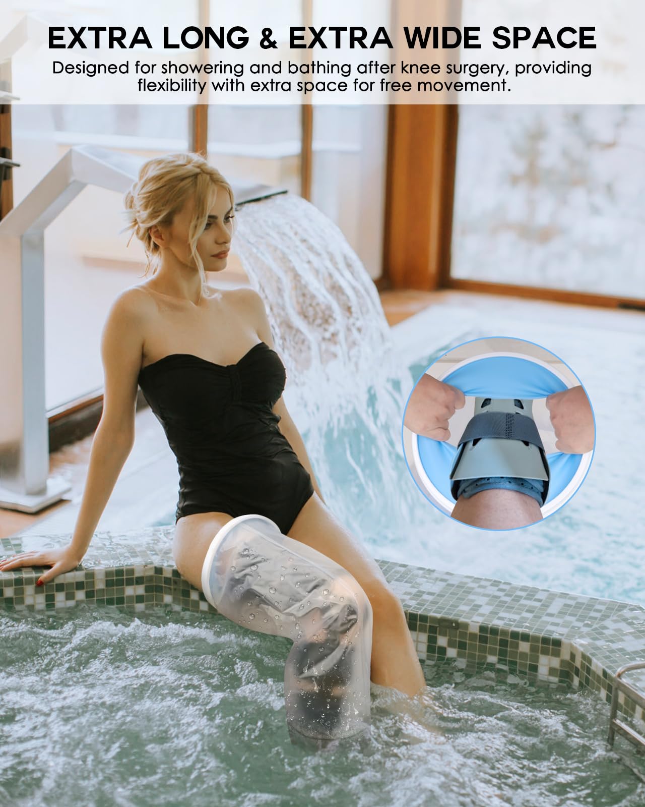 Funda impermeable extra ancha de pierna completa para ducha con parte inferior antideslizante, protector impermeable extra grande para piernas para heridas de cirugía de muslo, pie, tobillo,