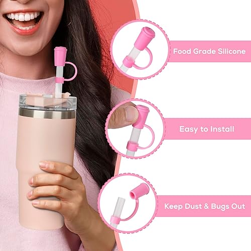 Miniatura 4 de Cubrepopotes de 0.4 pulgadas para vaso Stanley con asa, tapa de silicona a prueba de polvo para Stanley Cup, se adapta a popotes de 0.35 a 0.4