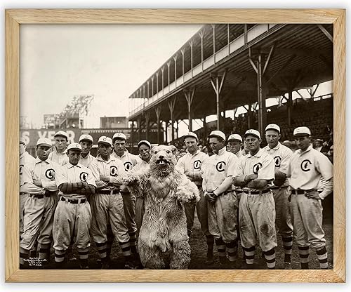 Foto vintage del equipo de béisbol de Chicago de 1908 con mascota, póster enmarcado de 11 x 14 pulgadas, arte de pared clásico antiguo, decoración