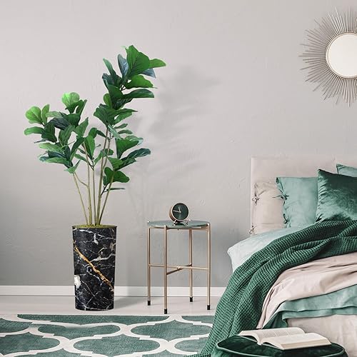 Miniatura 5 de Árbol artificial en macetero moderno con efecto de granito, árboles de seda ficus lyrata falsos para decoración del hogar en interiores y