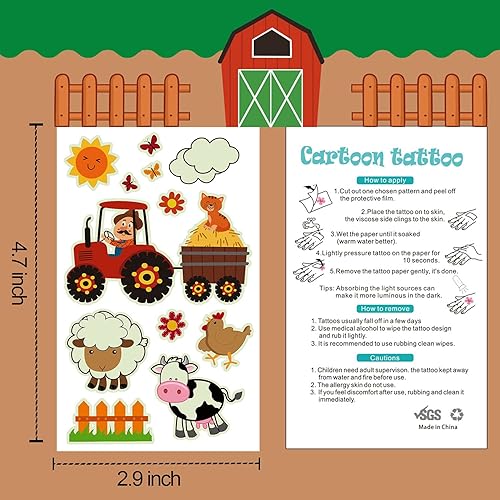 Miniatura 6 de Partywind 165 estilos brillantes de animales de granja suministros para fiesta de cumpleaños, tatuajes temporales para niños, decoraciones luminosas