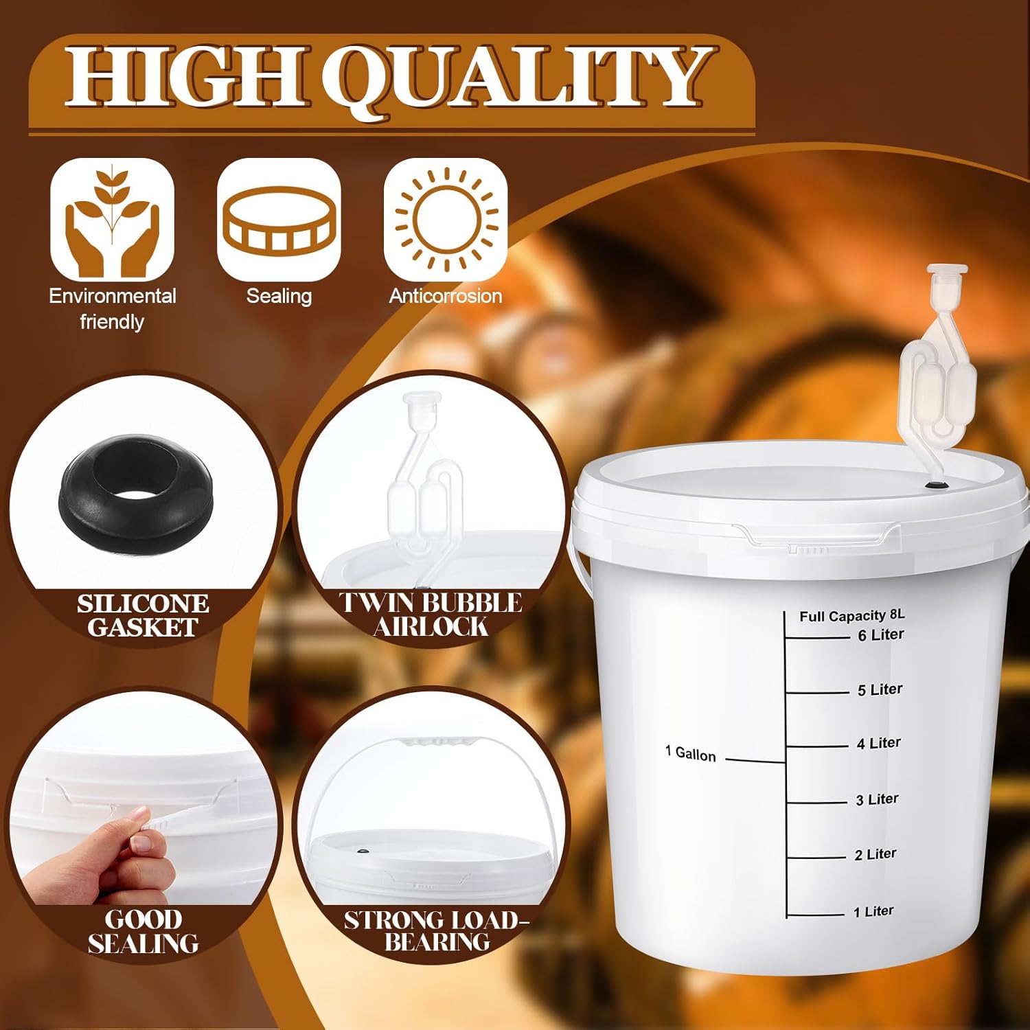 4 Pcs White 2 Gallon Fermentation Bucket with Twin Bubble Airlock Grommets Lid Brewing Wine Fermenter Fermentation Kit for Home Beer Wine Mead Other Fermented Beverage