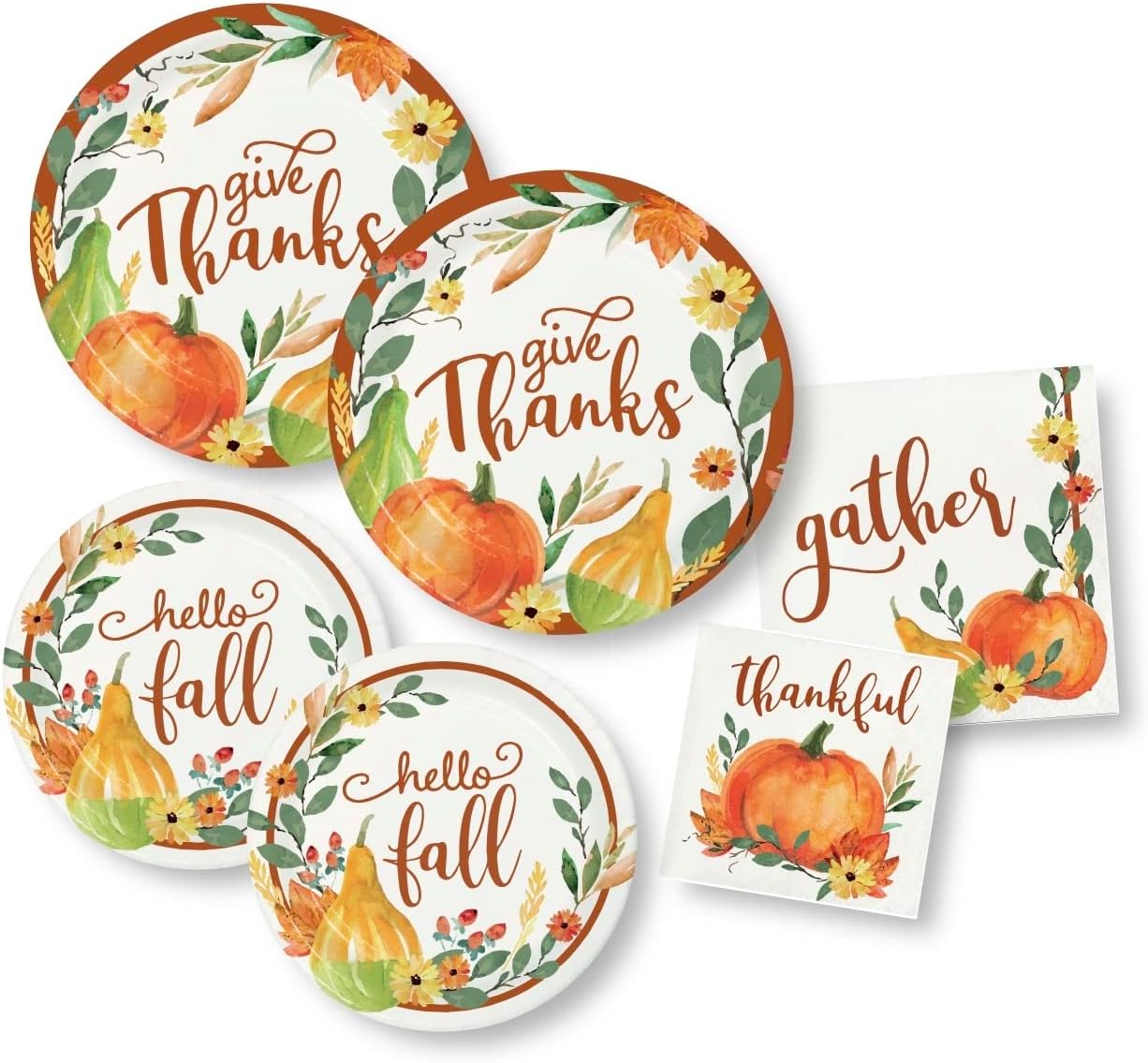 Creative Converting Thanksgiving Paper Plates and Napkins - Fall Pumpkin Party Supplies (64 Piece)