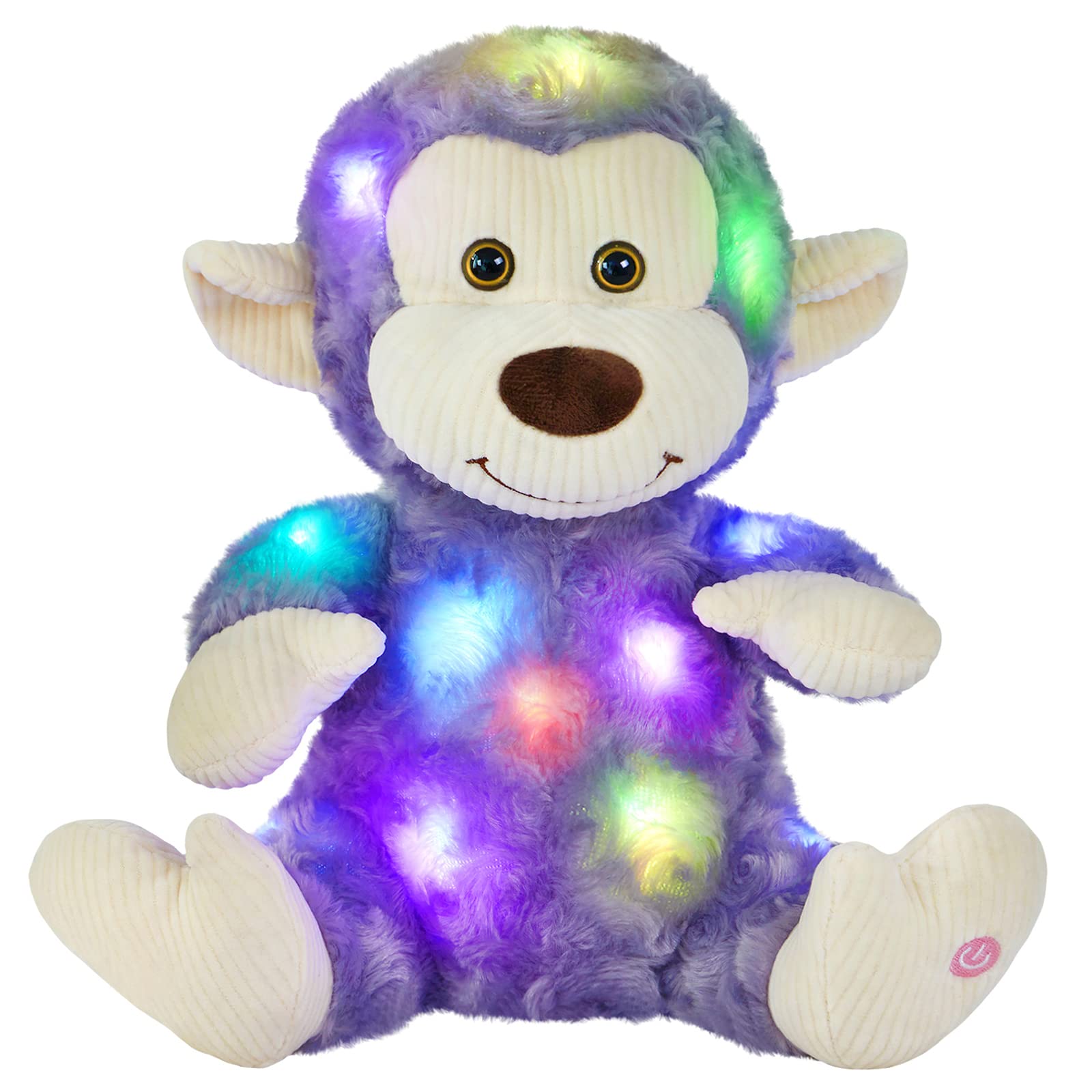 Athoinsu Light up Stuffed Polar Bear LED Animals with Colorful Night Lights Glow in Dark Plush Wildlife Toys Birthday for Toddler Kids, 10'' (Monkey-Led)