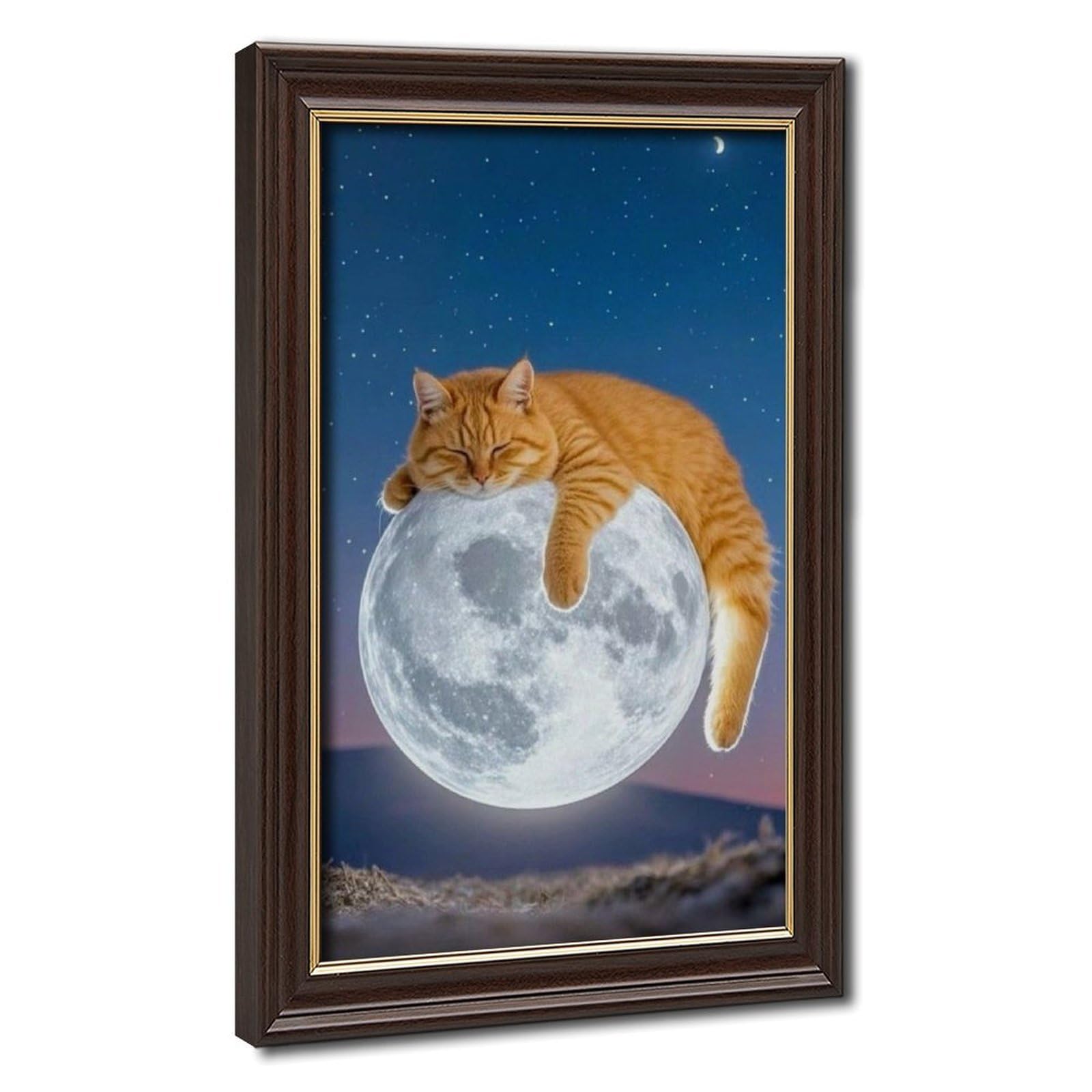 Bareronor Cuddly Moon Cat Canvas Poster Bedroom Decor Landscape Office Room Decor Gift 16" L X 24" W