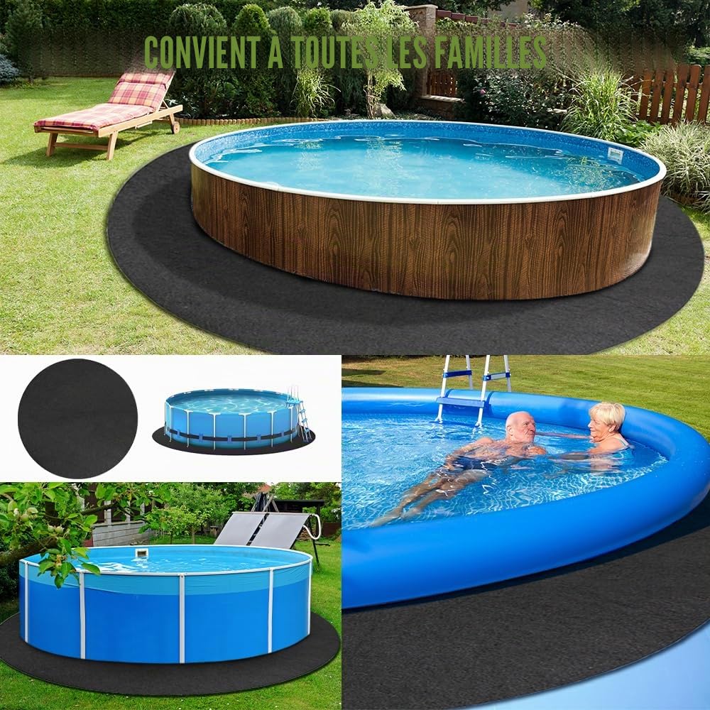 Rond Tapis Piscine Hors Sol, Tapis de Protection de Sol pour Piscines Hors-Sol, Tapis de Revêtement de Sol de Piscine, für Frame Pools, Pool Unterlage Outdoor, Hôtels, Villas(Noire)