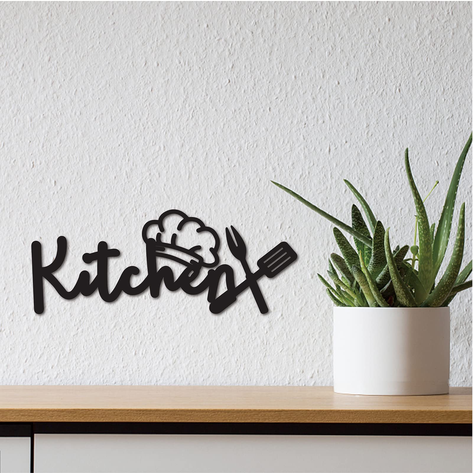 Cartello In Legno Da Cucina CREATCABIN – Scritta Ritagliata "KITCHEN" Con Mestolo E Forchetta – Decorazione Rustica 30x12 Cm