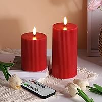 Vista 7 de Velas de pilar sin llama acanaladas blancas con control remoto, velas LED parpadeantes de cera que funcionan con pilas, juego de 2