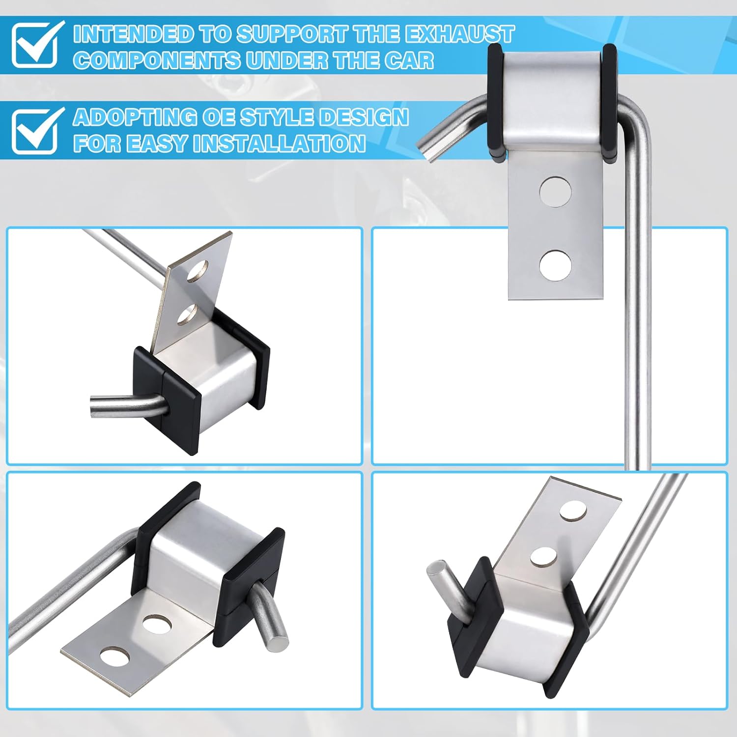 Universal Stainless Steel Exhaust Hanger Heavy-duty Exhaust Hanger Rod Exhaust Pipe Hanger Bracket Weld On - 3/8" Rod 11" Long(4 PCS)