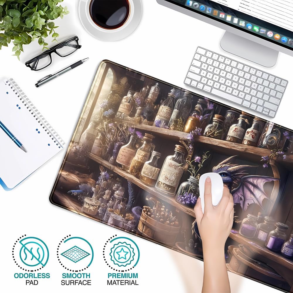 Purple Dragon Desk Mat Cute Large Gaming Keyboard Mouse Pad, Dragon Magic Desk Pad Extended Mouse Pad Gaming Office Decor for Pc Laptop Mouse Pads (31.5x15.7 in) with Stitched Eges Non-Slip Base - Image 2