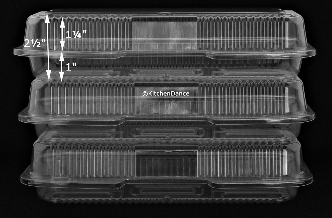 KitchenDance Durable Packaging Clear Plastic Hinged Take Out Containers - 12x5 Inches Danish Plastic Containers for Cookies-Sub & Hoagie Container Perfect for Restaurants, Bakeries - PXT350, 250 Count