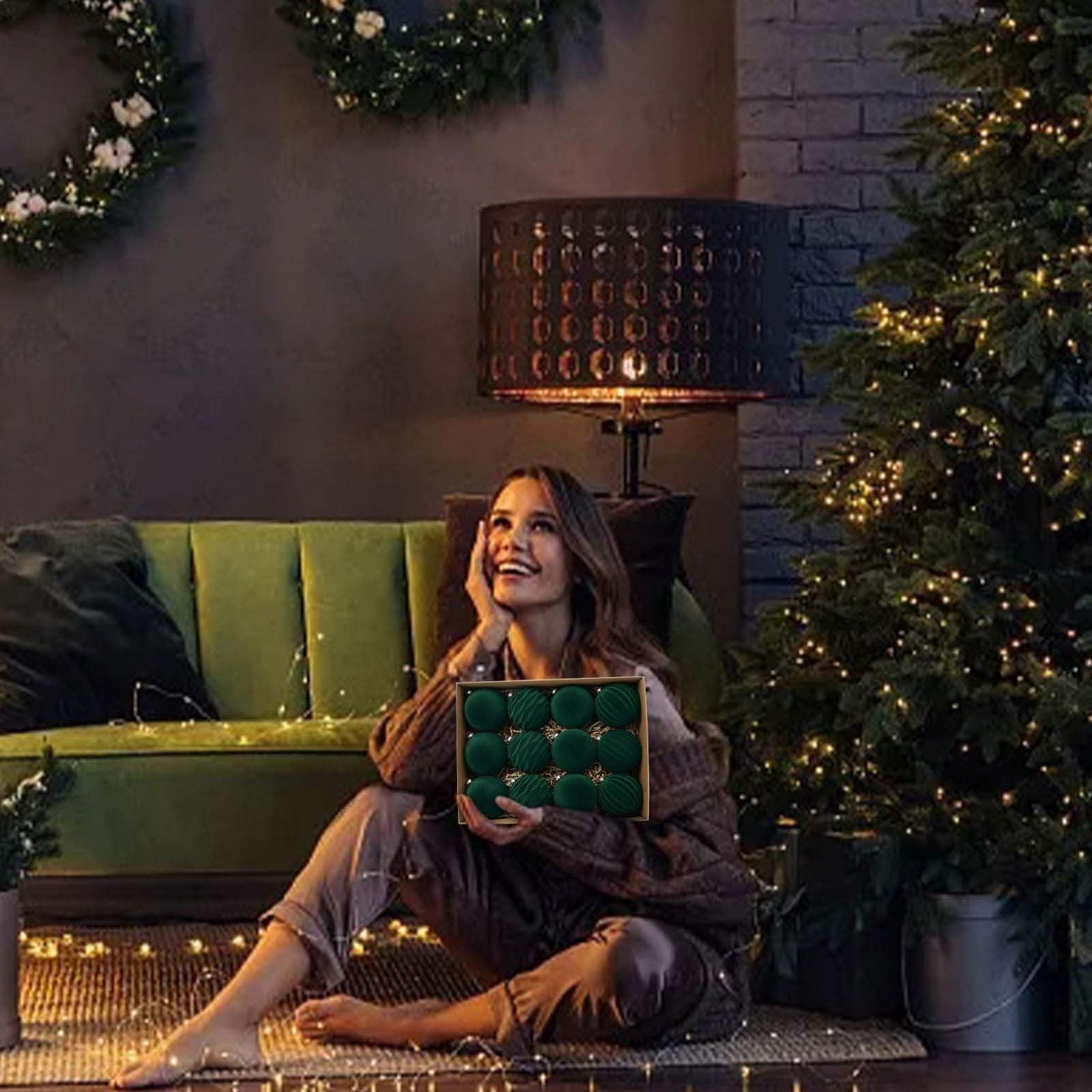 Lot De 12 Boules De Noël élégantes En Velours Floqué à Suspendre