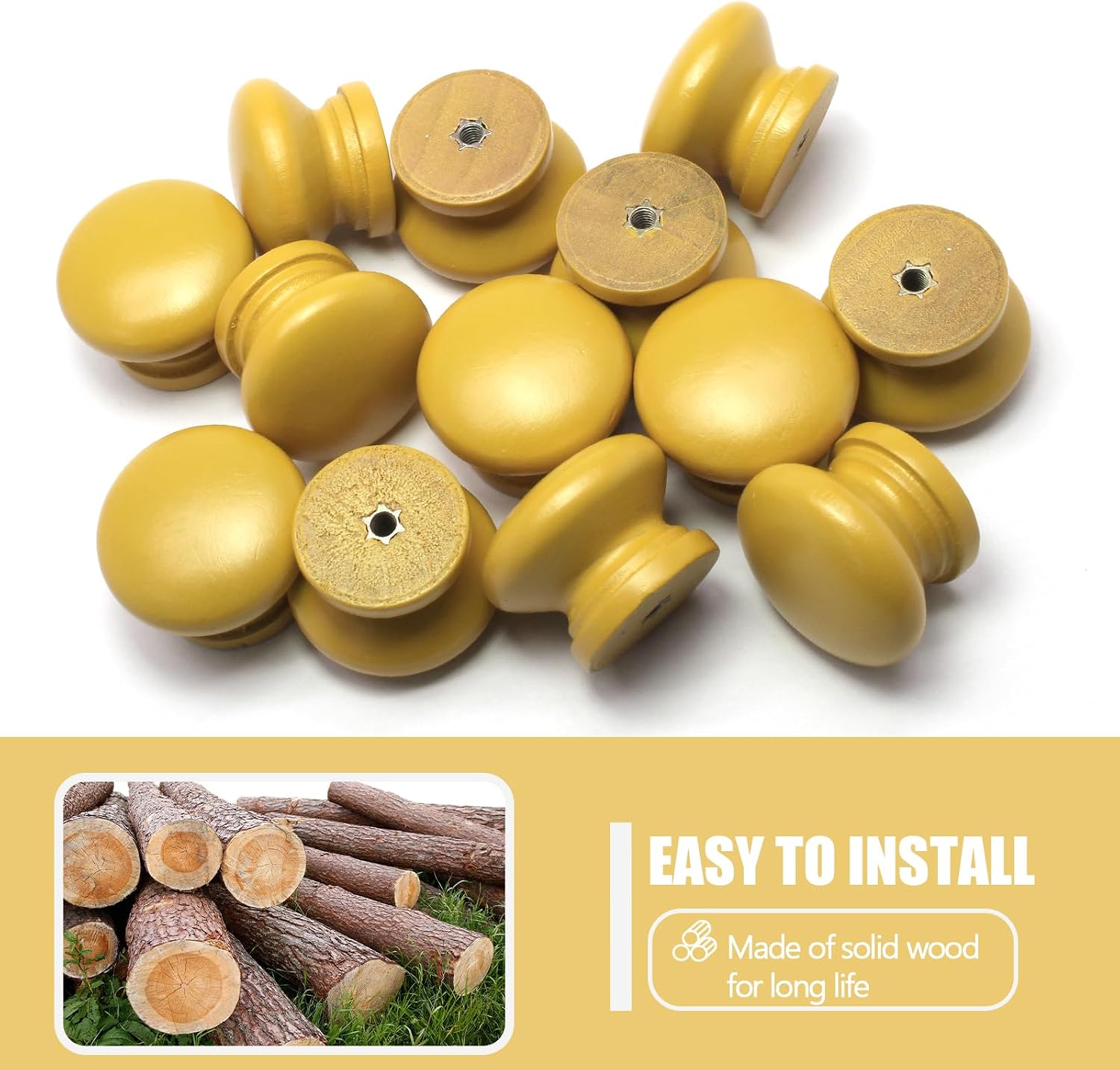 BokWin Yellow Wood Drawer Knobs, 20 Pack image 3