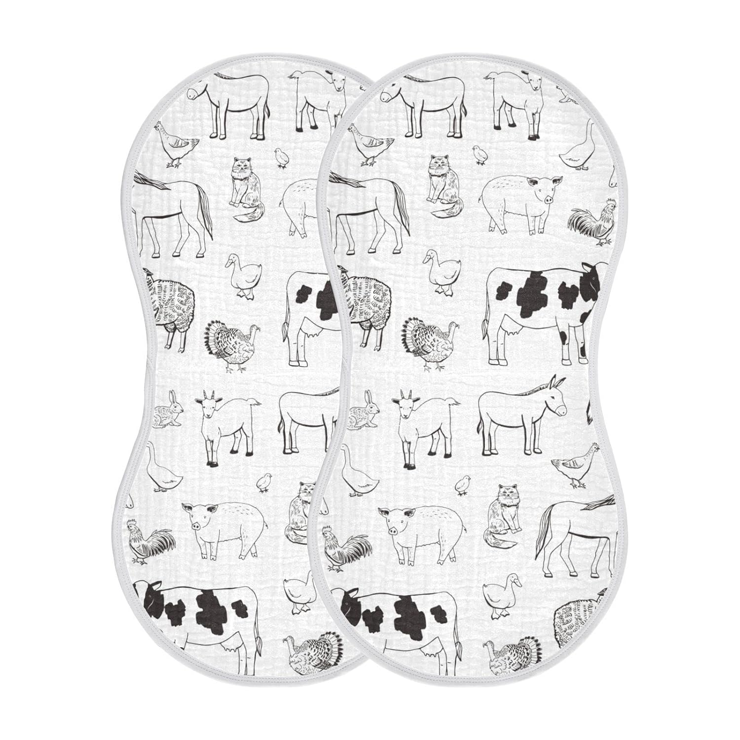Muslin Baby Burp Cloths Set of 1, Soft Absorbent Farm Animals Muslin Washcloths, Bibs, Face Towel for Newborn Boys Girls, 22 x 11 Inch
