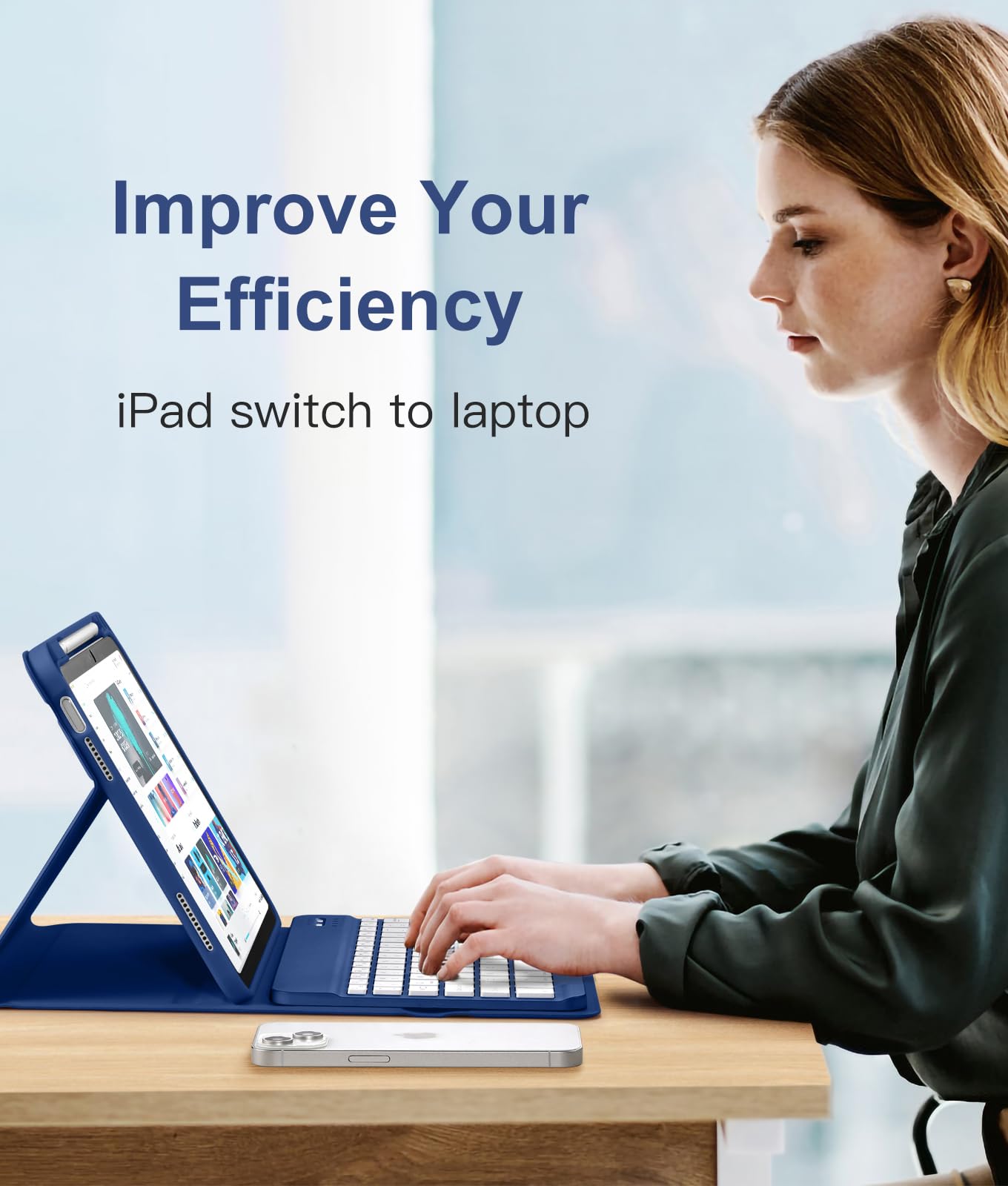 Hamile Custodia per iPad di 11a e 10a generazione con tastiera, 7 colori, retroilluminata, wireless, rimovibile, con portamatite, per iPad A16 11" 2025 10a generazione 10,9" 2022 (blu navy)