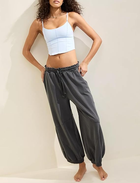 Womens Barrel Pants, Plus Sizedrawstring Baggy Wide Leg Sweatpants With