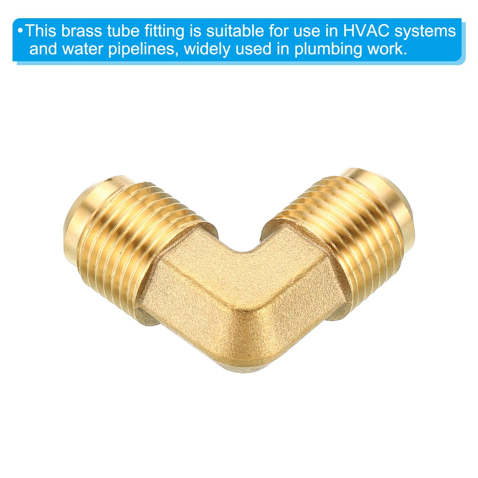 Accesorio de tubería de latón de 3/8" x 3/8", Paquete de 2, Adaptador de tubería de Codo de 90 Grados con abocardado para Aire Acondicionado, refrigeración y plomería