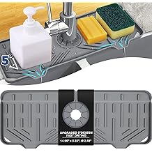 BFONS Silicone Faucet Handle Drip Catcher Drying Tray Mat Dish Soap Sponge Holder Accessories Gadgets for Kitchen Counter Bathroom Kitchen Sink Splash Guard -Grey