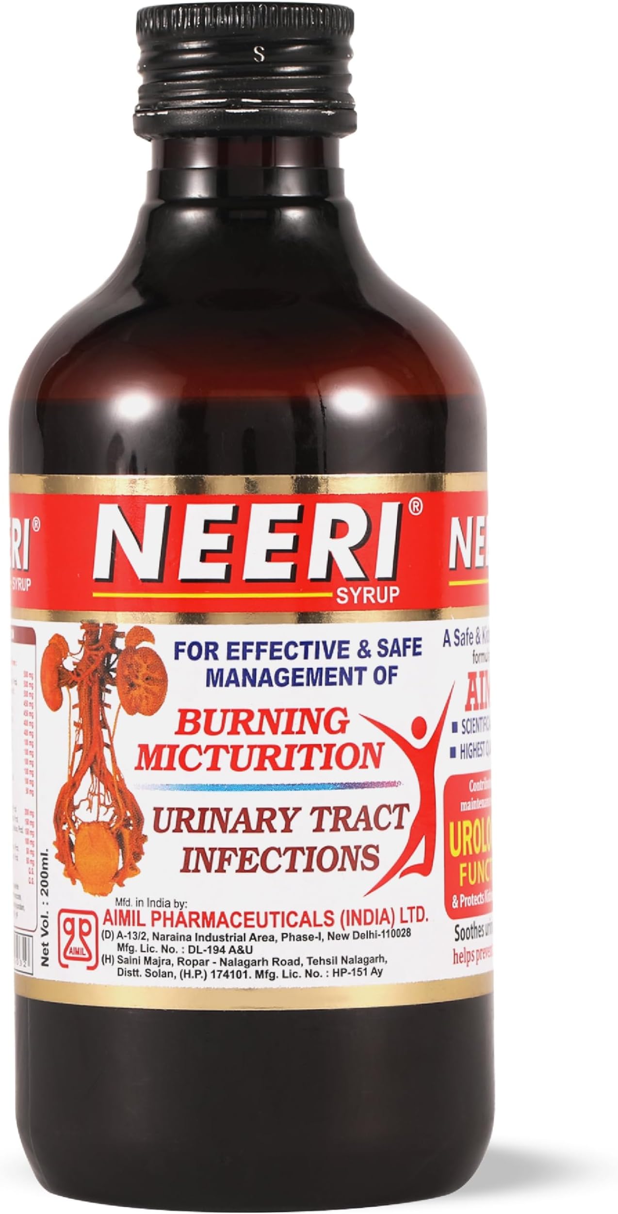 AIMIL Neeri Syrup for Kidney Health โ 200ml | Ayurvedic Tonic for Urinary Tract Infections (UTI) Support | Helps Relieve Burning Urination and Regulate Urinary pH Balance (Pack of 1)